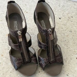 MICHAEL Michael Kors Snakeskin Zip-Front Wedge Sandals